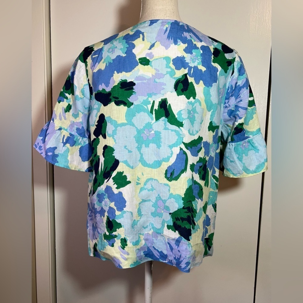 Charter Club Linen Blue Blouse Tulip Short Sleeves Women’s Size MP - Picture 4 of 8